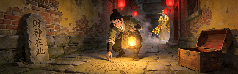 玩家在游戏中寻找财神踪迹的探索画面