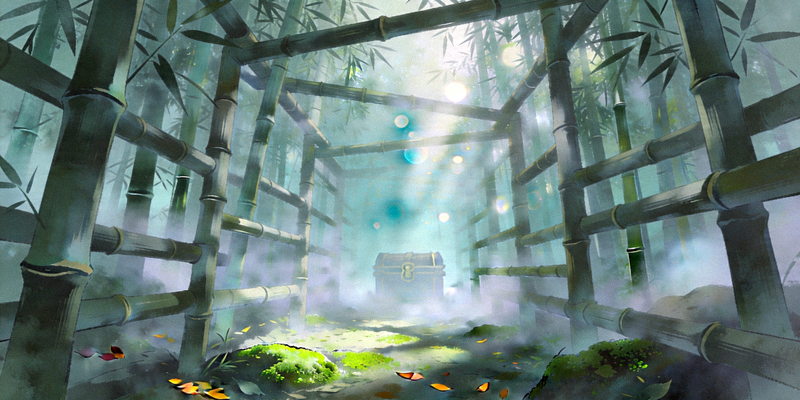 财神的宝藏第二关迷雾竹林场景，雾气缭绕，竹子排列成迷宫