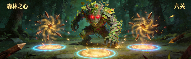 财神的宝藏第六关森林之心BOSS战场景，展示BOSS形态与安全区域
